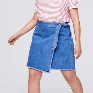 LOFT Frayed Trim Wrap Denim Skirt